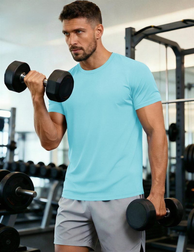 Workout Shirts for Men Running Shirt Short Sleeve T-Shirt Dry Fit Moisture Wicking Summer Shirts Lake Blue