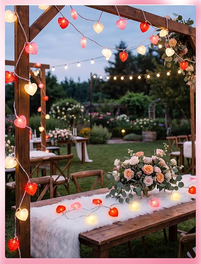 Heart String Lights Plug in, 8.5FT Valentine Lights Indoor Outdoor, Heart Shaped Glitter String Light with 10 LEDs, UL Listed, IP44 Waterproof for Valentine’s Day Decor