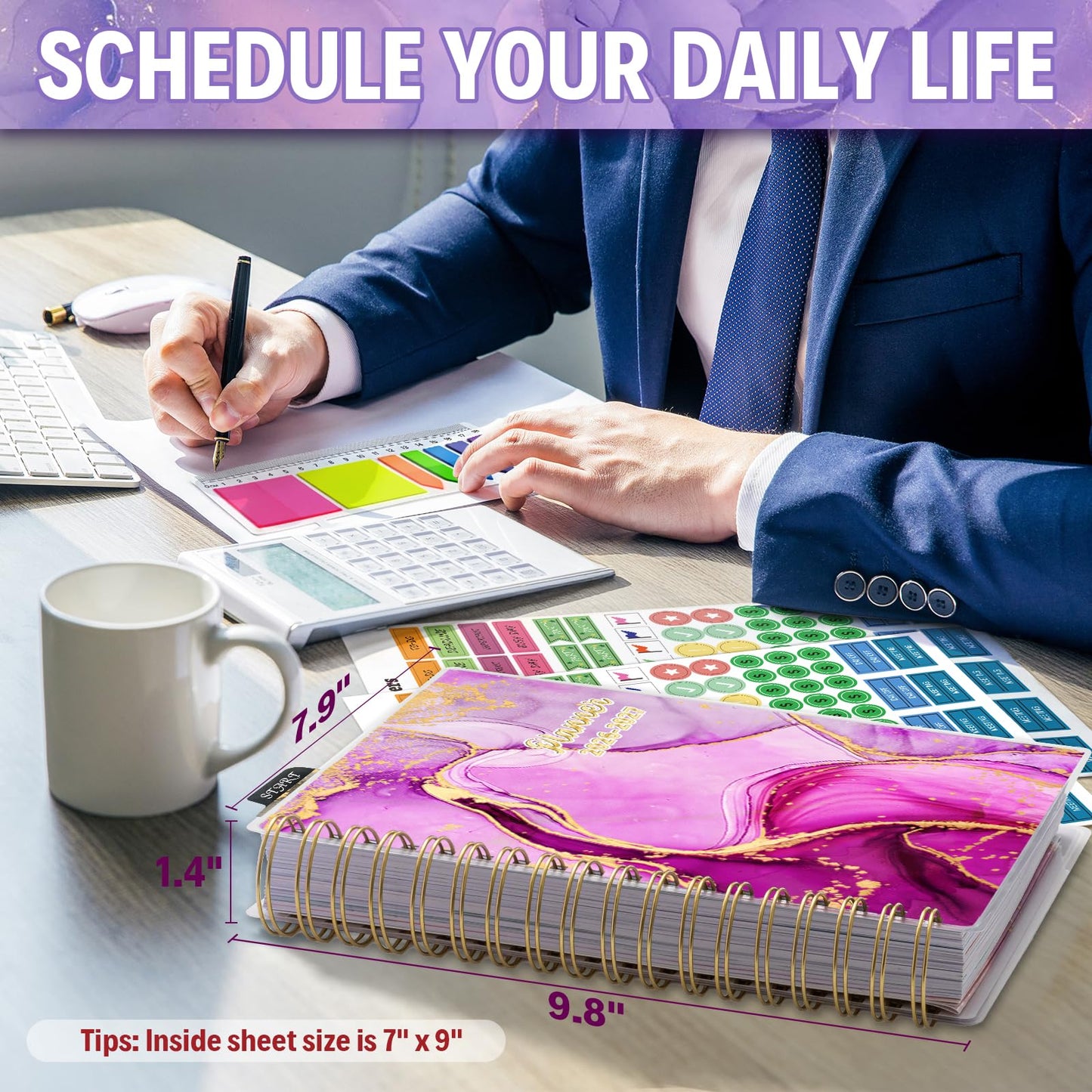 Planner 2026-2027, Large 18 Months Academic Daily Weekly Monthly Planner Yearly Agenda Jan. 2026–June. 2027, 7.9" x 9.8", Page Tabs, Separator Page, Pocket Folder, Bookmark, Stickers, Sticky Note Set