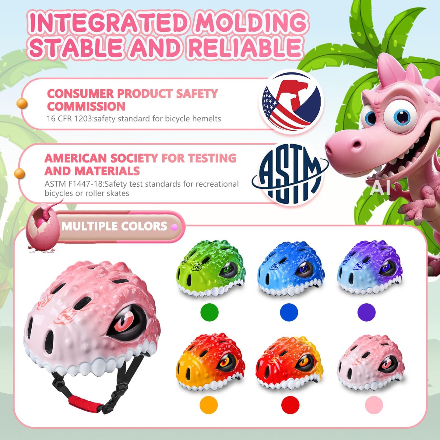 Safuty1st Toddler/Kids Bike Helmet Set for Boys Girls 3D Adjustable Kids Helmet Multi-Sports Skateboard Scooter Cycling Roller Balance Bike