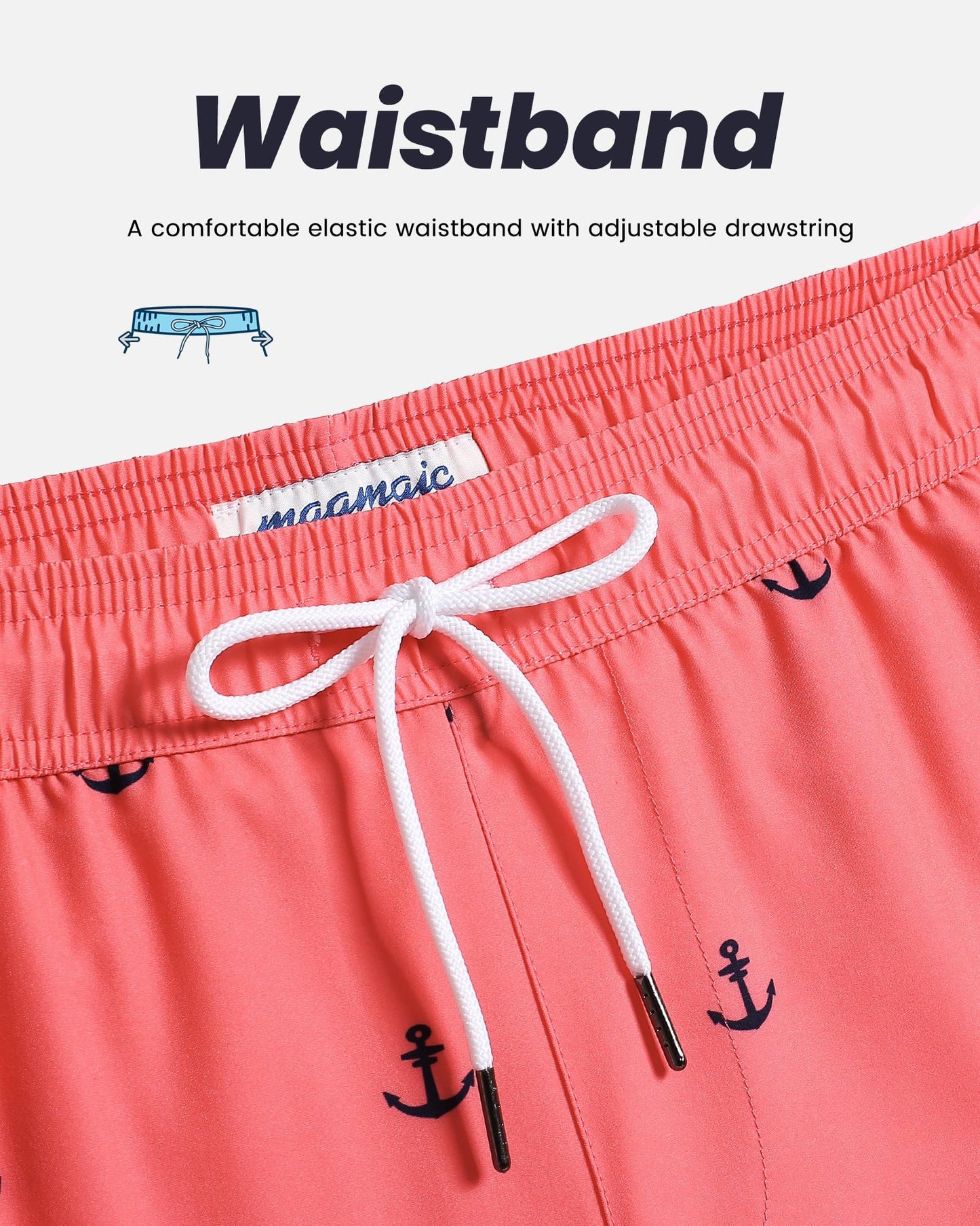 maamgic Mens Swim Trunks with Compression Liner 5 Inch, Quick Dry Bathing Suit with Zipper Pockets, Stretch No-Chafing Swim Shorts, Pink-Anchor X-Small