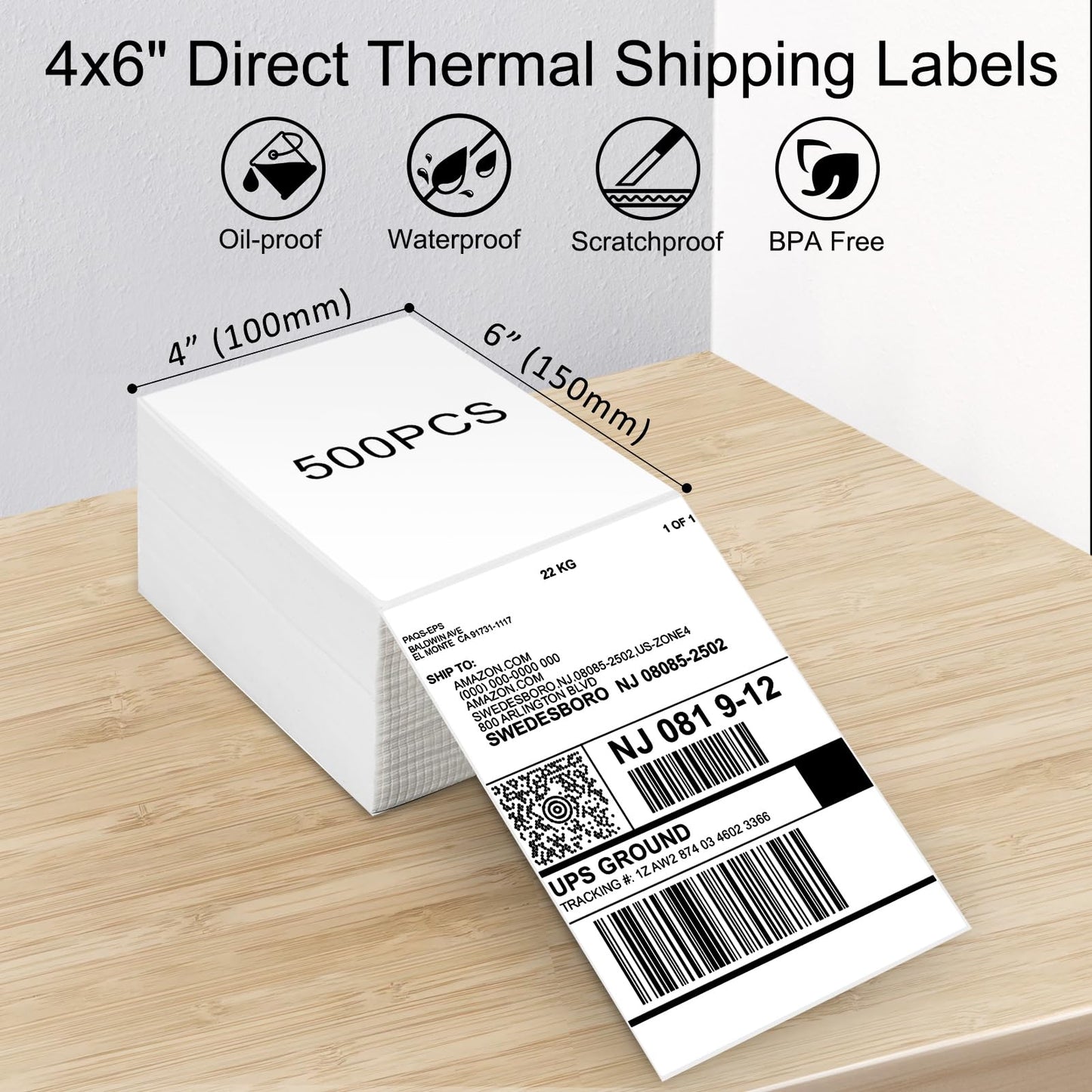 LabelRange 4x6 Thermal Labels, Commercial Grade Direct Thermal 4x6 Shipping Labels, 500 Sheets per Stack,1 Stack