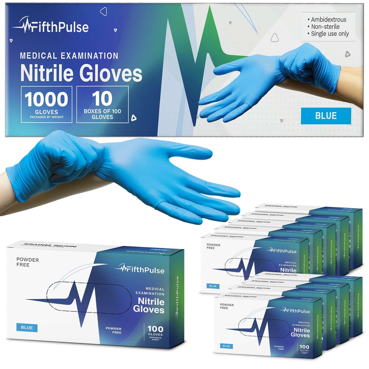 FifthPulse Medical Exam Blue Nitrile Gloves X Small 1000 Count - 3 Mil Powder and Latex Free Disposable Gloves - Case of 10 Boxes of 100
