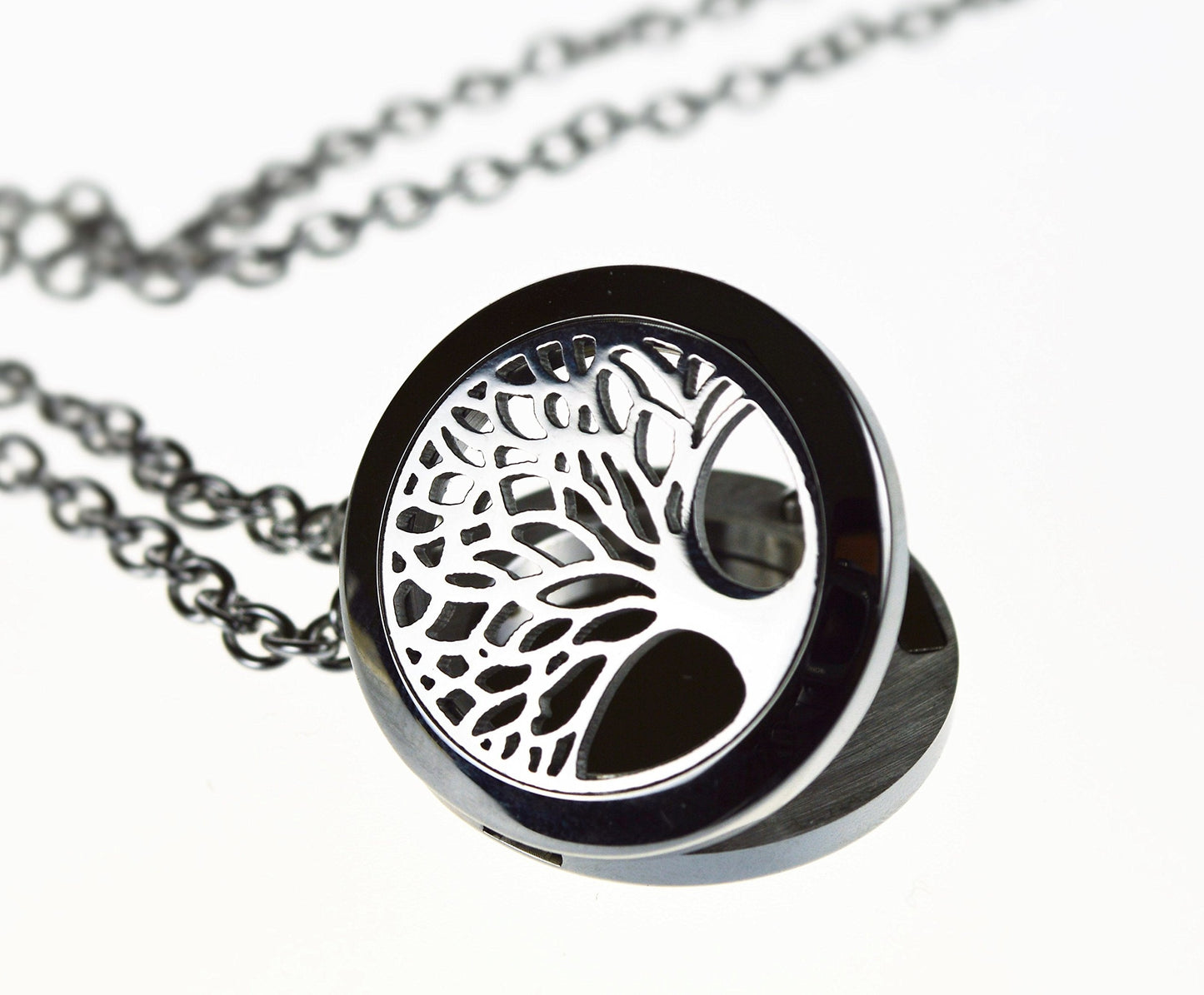Tree of Life and Flower with CZ's Essential Oil Diffuser Necklace Stainless Steel t Pendants with 24" Chains + 12 Refill Pads
