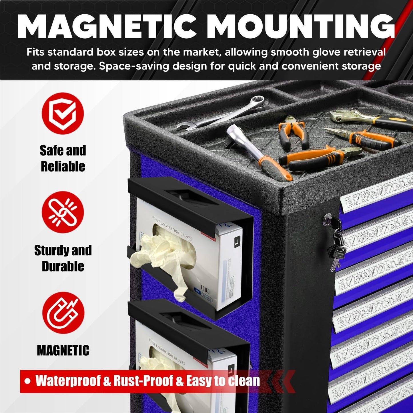 C&T 2 Piece Magnetic Glove Box Holder, Tissue Dispenser, Holds Boxes of Gloves, Towels, Wipes and Tissues,Suitable for Wall mounting, toolboxes, garages, workshops, Offices and Kitchens
