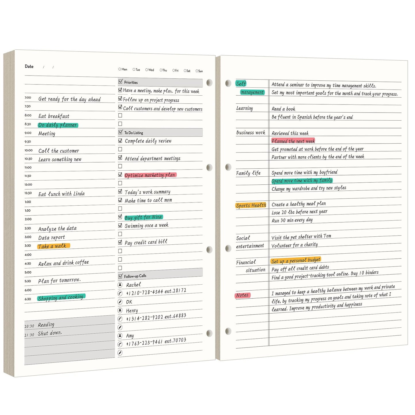 EMSHOI Undated Daily Planner - A4 Large To Do List Notebook Appointment Book for Productivity Time Management, with Hourly Planner Refills, Hardcover Binder Leather Journal - 240 Pages, 9.2x12