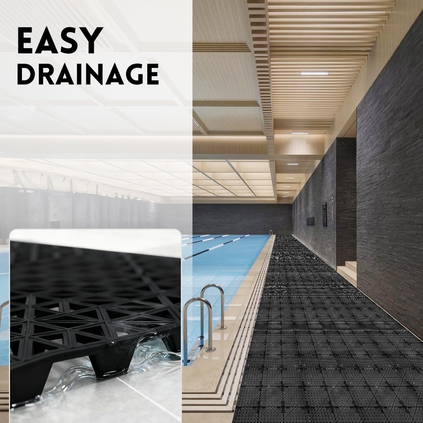 RITOLLO Modular Interlocking Cushion Drainage Floor Tiles, 16-Pack 11.8"x11.8" PVC Raised Non-Slip Interlocking Mats with Drain Holes for Deck, Pool, Garage, Shower, Patio, Bathroom, Sauna, Yard