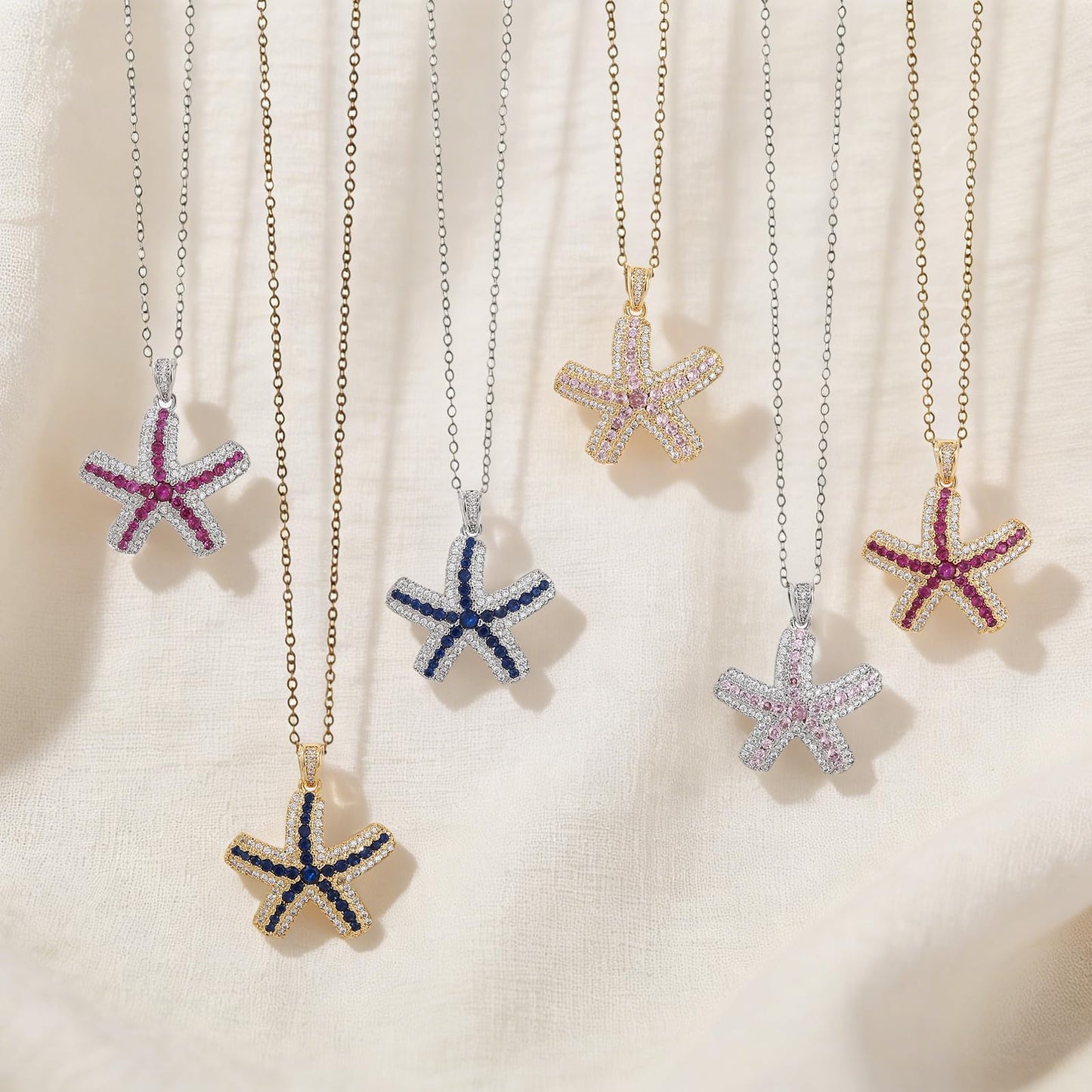 crataly Rose Quartz And CZ Starfish Necklace For Women-Gold Plated October Birthstone Necklace For Valentine's Day Mother's Day Christams Birthday Gifts