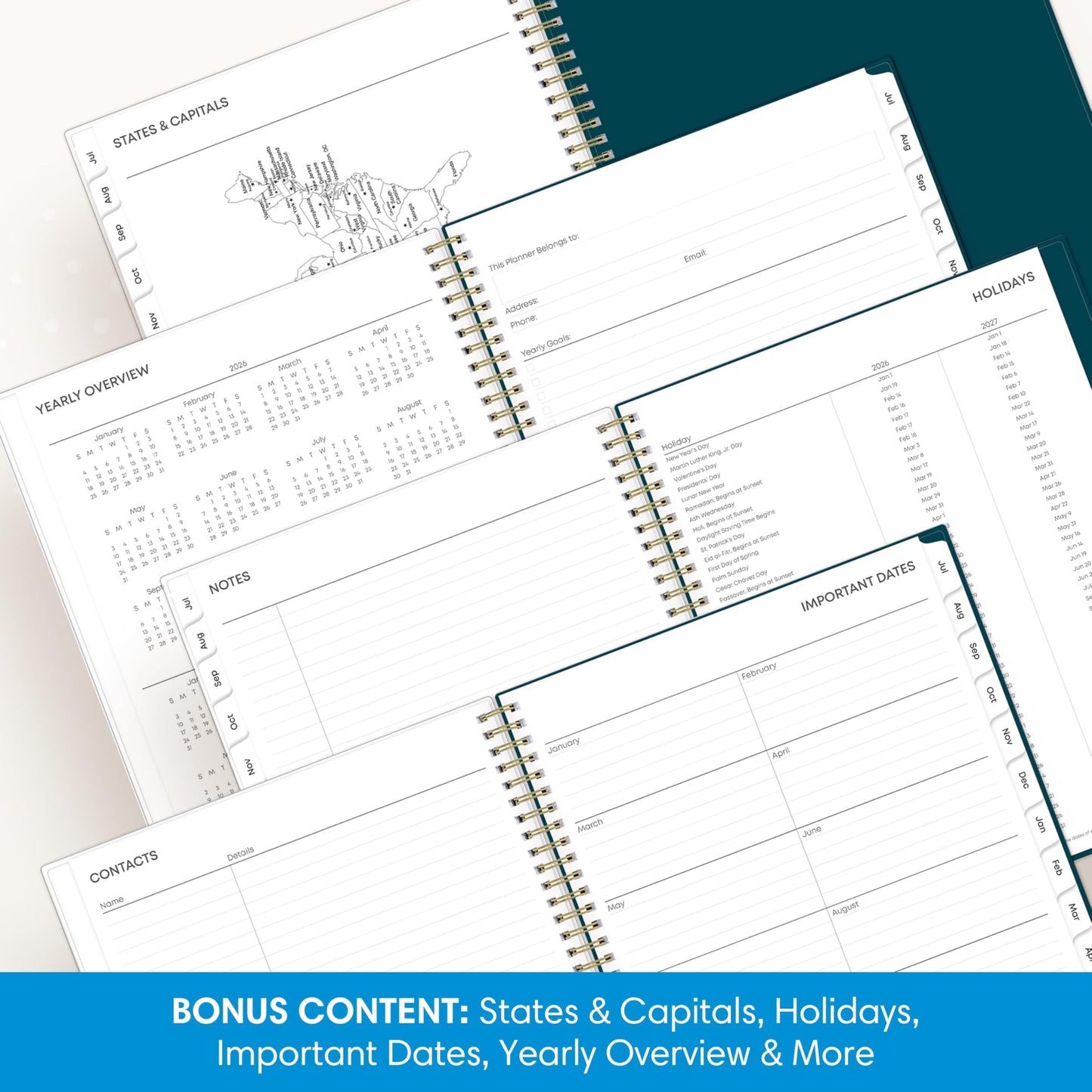 Blue Sky 2026-2027 Weekly and Monthly Academic Year Planner Calendar, July 2026 - June 2027, 8.5" x 11", Flexible Cover, Wirebound, Storage Pocket, Laminated Tabs, Greta