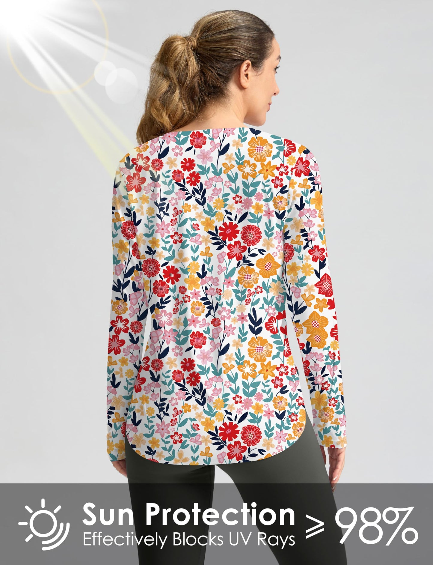 Women's Sun Shirts UPF 50+ Long Sleeve UV Protection Shirt Lightweight Quick Dry Workout Hiking Tops for Women(Pink Floral,S)