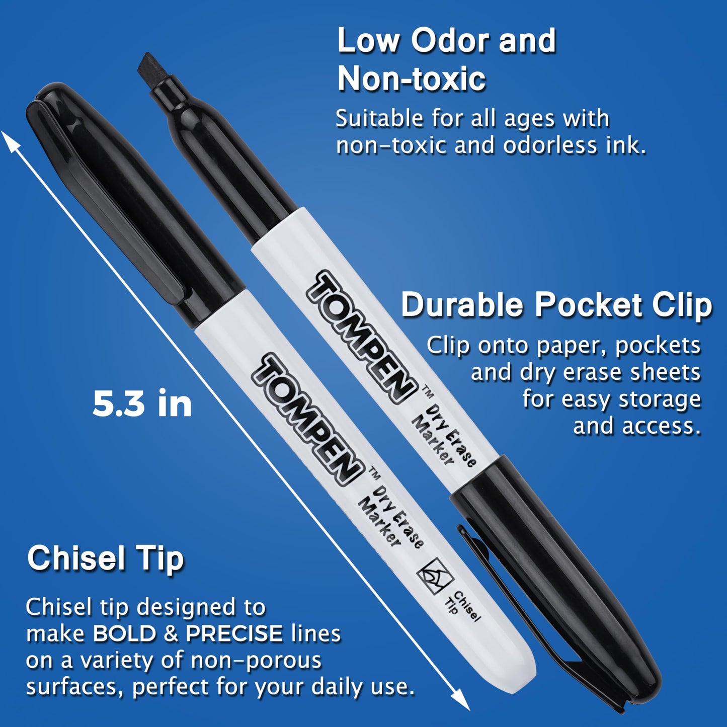TOMPEN Dry Erase Markers Black,160 Bulk Pack Chisel Tip,Low Odor Quick-Drying Whiteboard Markers for Office Home School Writing Planning