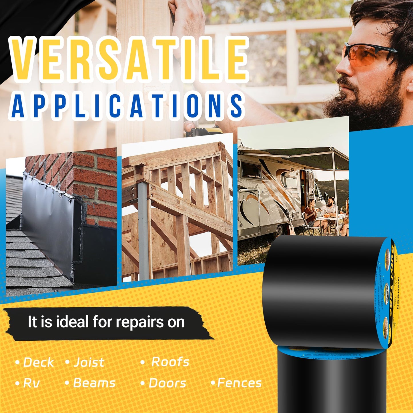 NISHCON Butyl Sealant Tape 4" x 50', Deck Joist Tape for Decking, Waterproof and Anti-Corrosion for Extend Deck Life, 2 Rolls