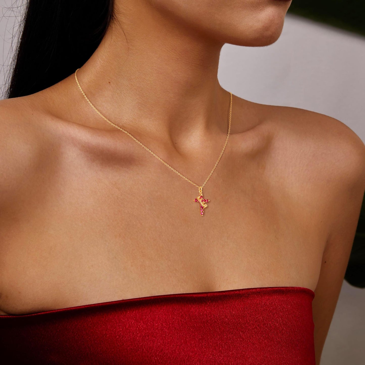 Robaice Birthstone Crown Cross Necklace for Women, Gold-Plated Christian Faith Necklace, Cross Jewelry Gift for Women, January Red Garnet Gift