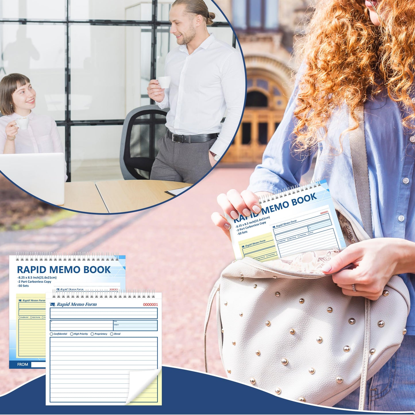 50 Sets Rapid Memo Book 8.5 x 8.25 Inch Memo Pad Memorandum Book 2 Part Carbonless Duplicate for Office Communication Business Message Recording (1)