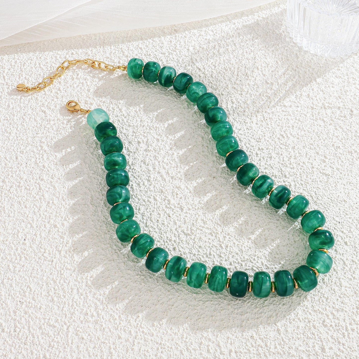 WOWORAMA Green Chunky Necklaces for Women Dark Green Resin Beaded Necklace Trendy Chunky Statement Choker Necklace Boho Summer Vacation Jewelry