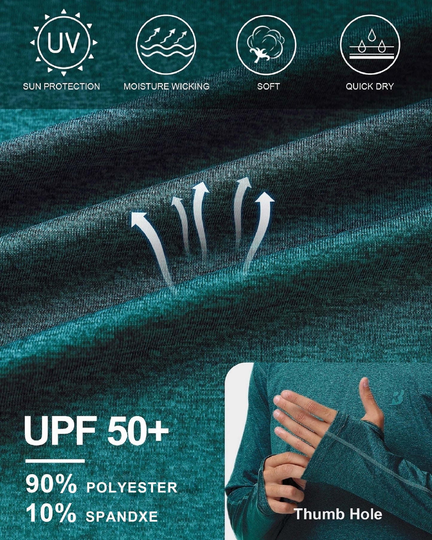 Mens UPF 50+ Fishing Swim Shirt - Long Sleeve Sun Shirts Rashguard Running Hiking Beach Workout Hooded Shirt with Thumbhole