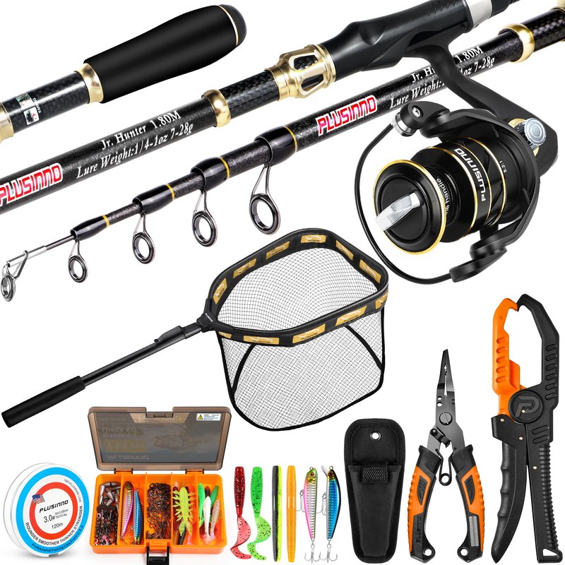 PLUSINNO Fishing Gear,Full Fishing kit Include Fishing Rod and Reel Combo, Tackle Box with Fishing Lures, Fishing Accessories, Fishing Pliers,Fishing Gifts for Men with Fishing Tool Kit