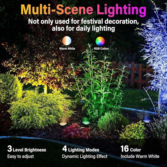 Christmas Outdoor Landscape Lighting RGBW Spotlight,Color Changing Outdoor Ground Light,IP67 Waterproof Pathway Lights,2 Pack Low Voltage LED In-Ground Light for Pathway Garden Yard Fence Deck
