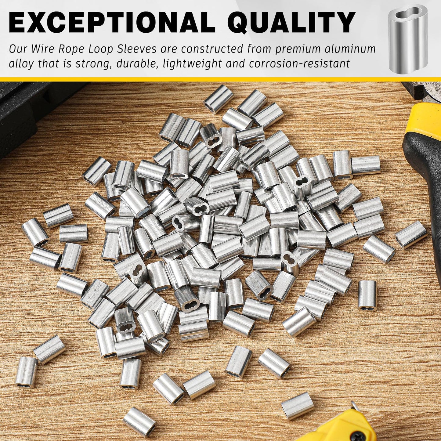 Yaocom 1000 Pcs 1/16" Aluminum Crimping Loop Sleeve Cable Crimp Ferrules Wire Rope Sleeves for Diameter Wire Rope and Cable Line Ends