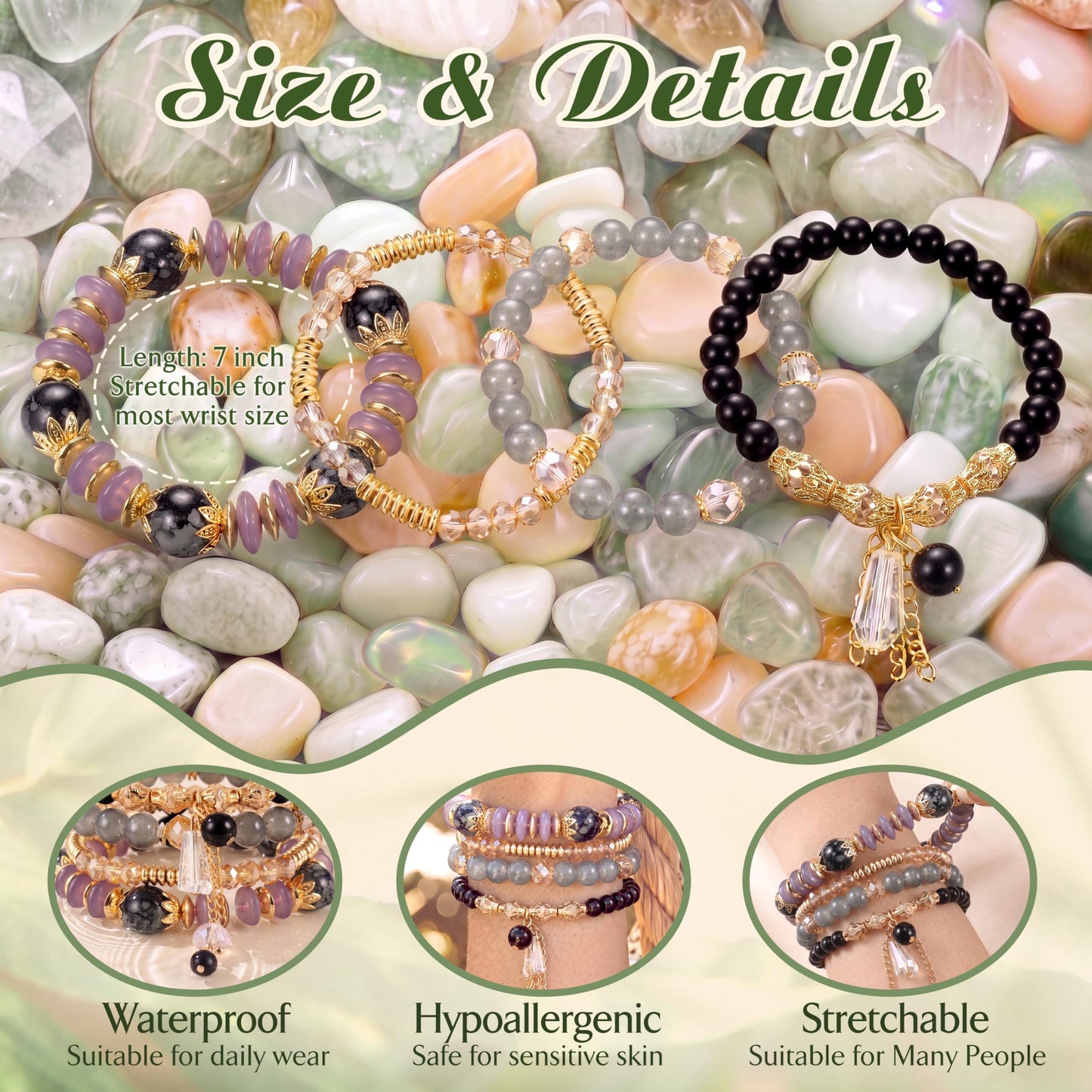 Tungary 4Pcs Beaded Bracelets for Women Bohemian Bracelet Stacks Handmade Natural Stone Stretch Bracelets Multi-Color Daily Wear Accessories Summer Beach Boho Jewelry Gift Purple Bracelet Set