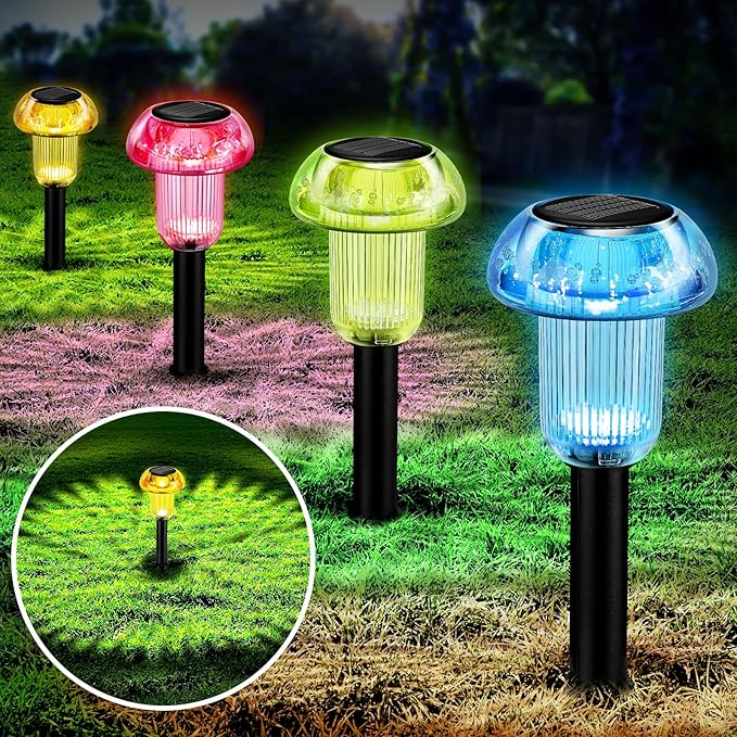 Easter Solar Pathway Lights Outdoor Decorative 4 Pack, Blue LED Mushroom Solar Lights Outdoor Waterproof Solar Powered Decor for Yard Driveway Patio, Valentines Day Halloween Christmas Garden Decor