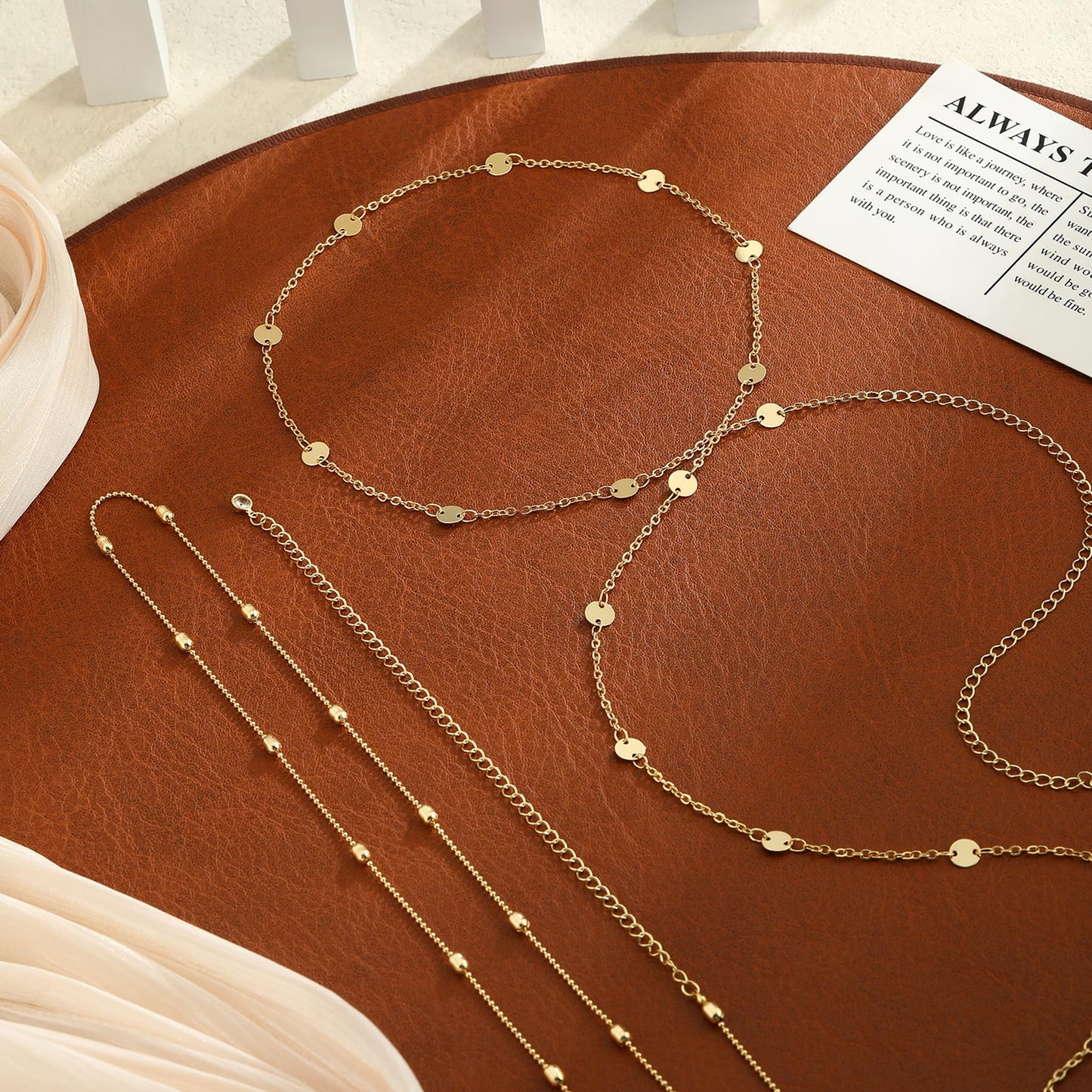 Kyerlyn Waist Body Chains for Women 14K Gold Plated 2Pcs Layered Coin Balls Belly Belt Waterproof Adjustable Bikini Body Jewelry Daily Chain Belts Jewelry Gifts 2Pcs