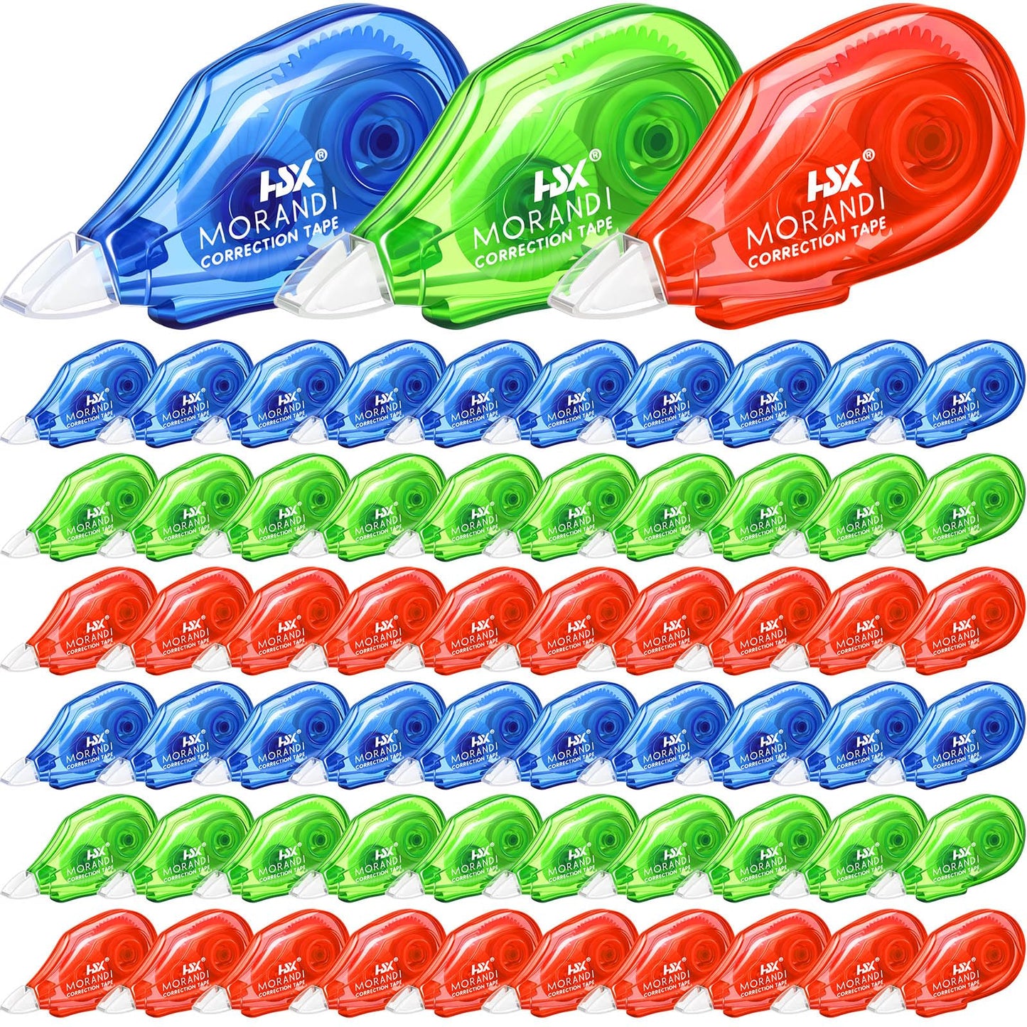 Fullhawl 60 Pack White Correction Tape Bulk 19.7 ft Red Green and Blue Correction Strips Easy to Use Applicator for Office Supplies