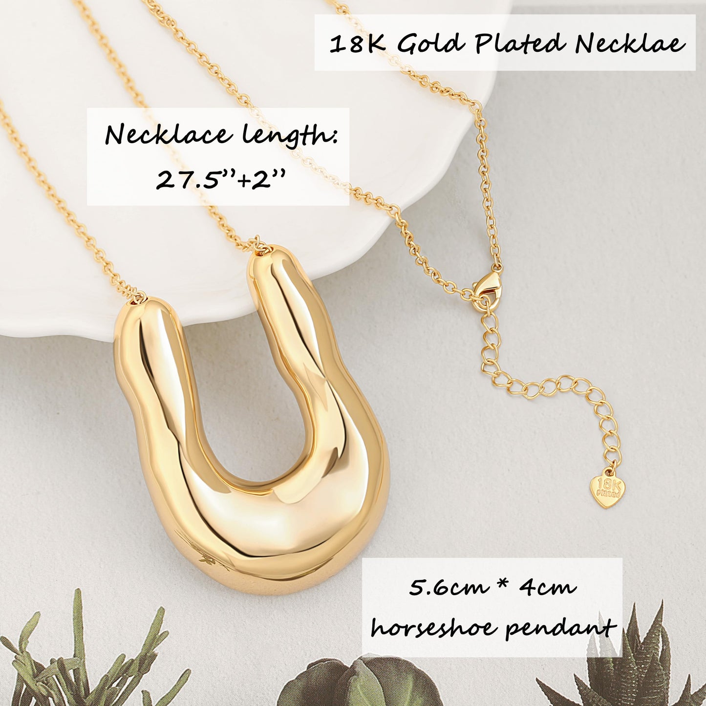 Statement Pendant Long Gold Chain Necklace for Women Trendy Personalized Horseshoe Necklace Dainty Chunky Gold Necklace