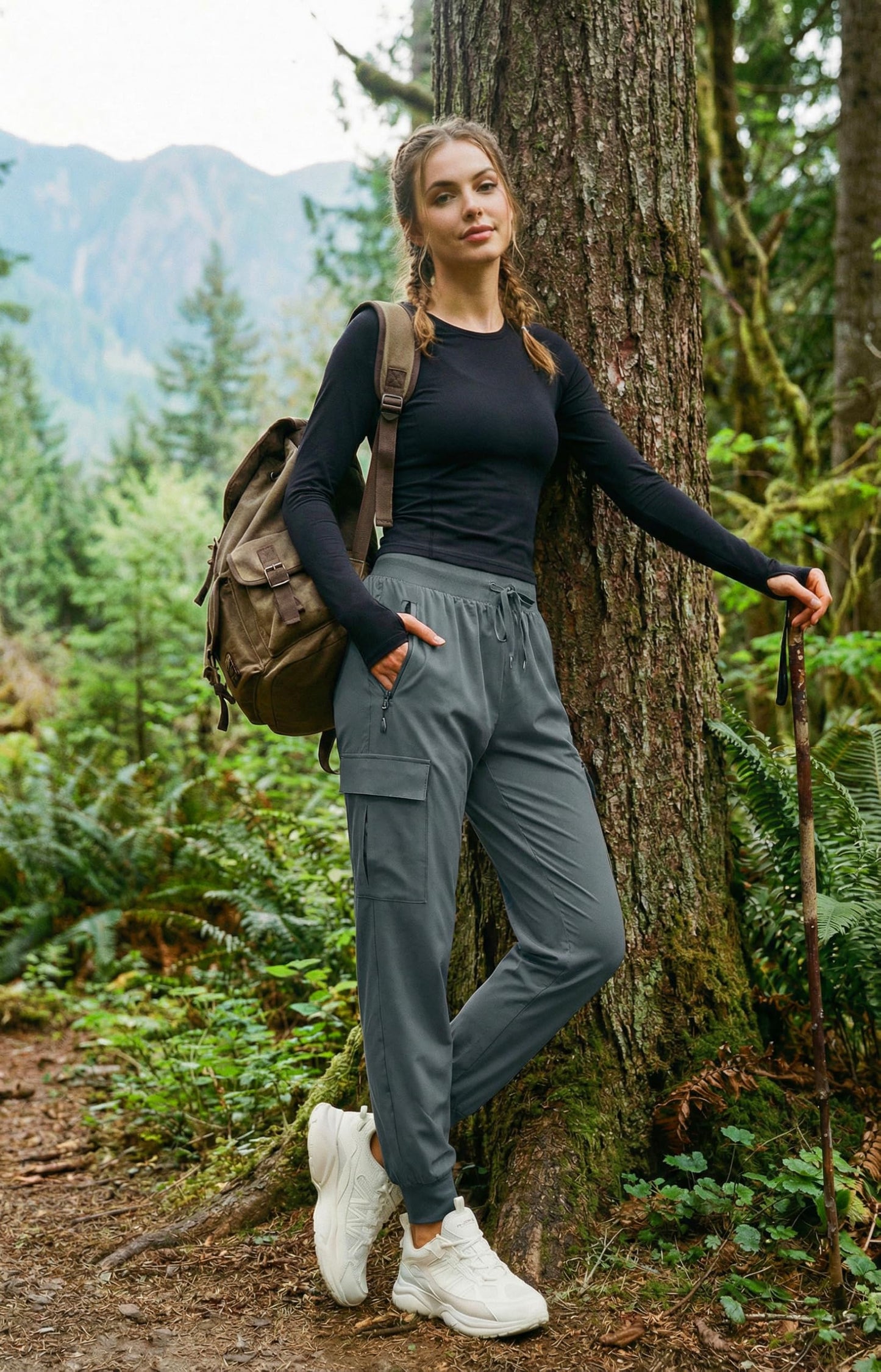 Libin Women's Cargo Joggers Lightweight Quick Dry Hiking Pants Athletic Lounge Casual Travel Petite, Steel Gray XXL