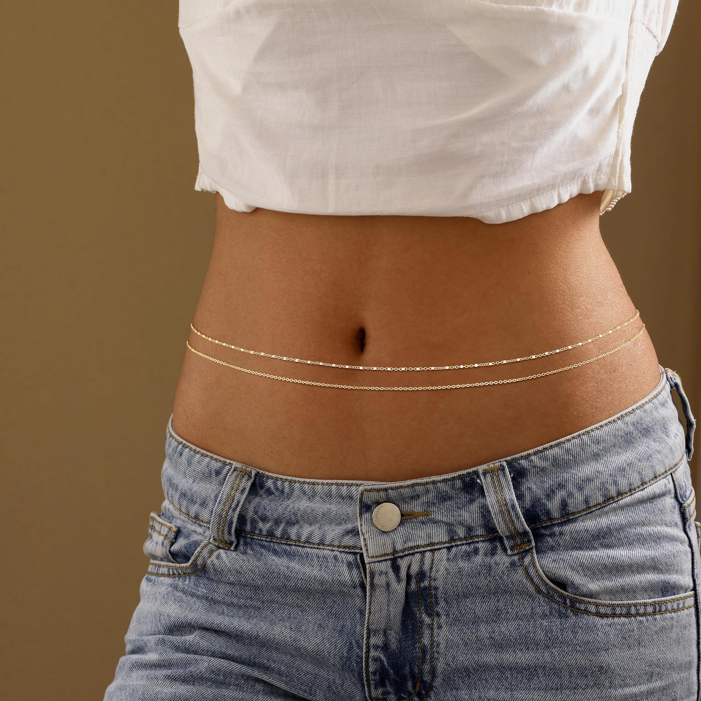 NECOCY Beaded Waist Chain for Women, Trendy 14K Gold Plated Belly Belt Beads Chain Adjustable Waterproof Sexy Layered Beach Snake Body Chain Summer Bikini Jewelry Accessories for Women