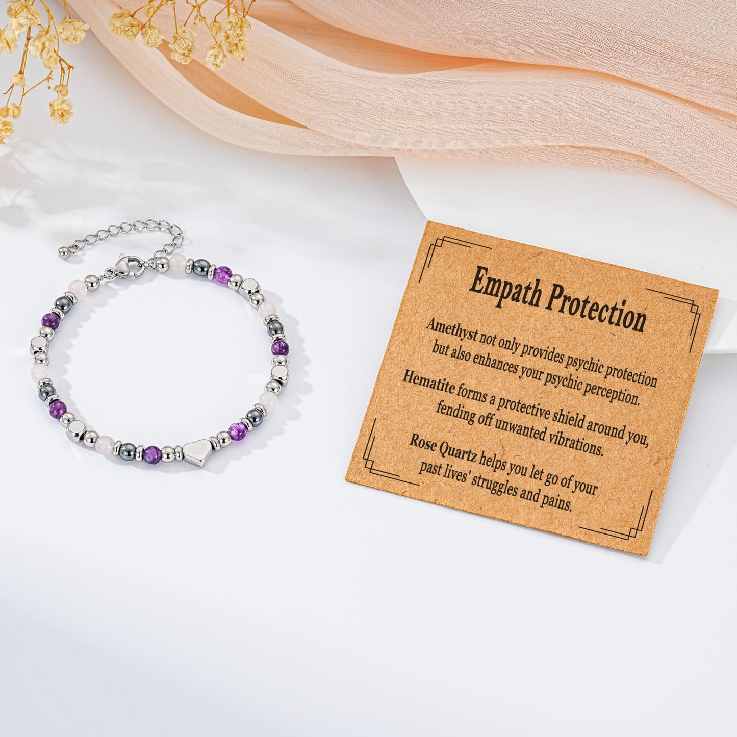 Pavkki Protection Bracelet for Women Gifts Empath Crystals Healing Emf Amethyst Hematite Jewelry Natural Stones