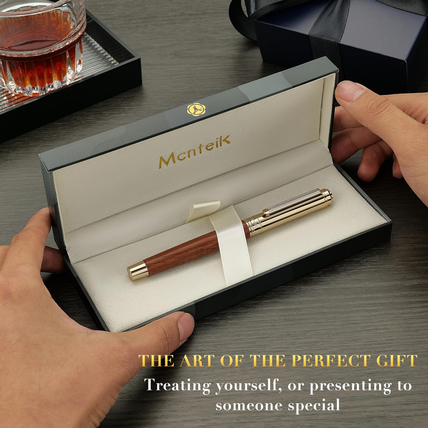 MCNTEIK 316 Luxury Journaling Pen, Nice Natural Wood for Writing, 24K Gold Accents, Schmidt refill, Fancy Rollerball, Gift Set for Men & Women, Executive & Professional Christmas Office, Pens-Rosewood