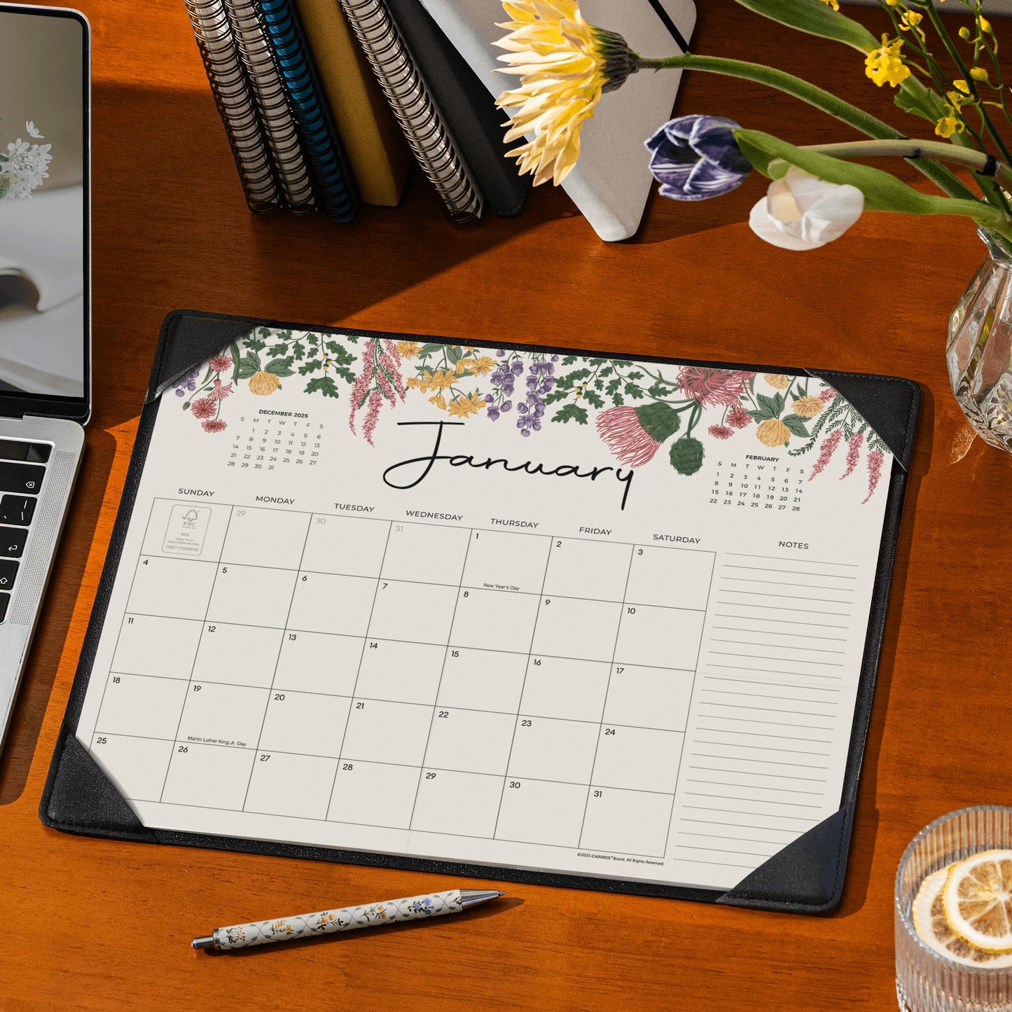 Cabbrix Desk Calendar 2026 with Desktop Mat, Desk Pad Calendar 15"x 12" From January 2026 to June 2027, Desk Calendar for Home Office and School, Easy Planning, Black