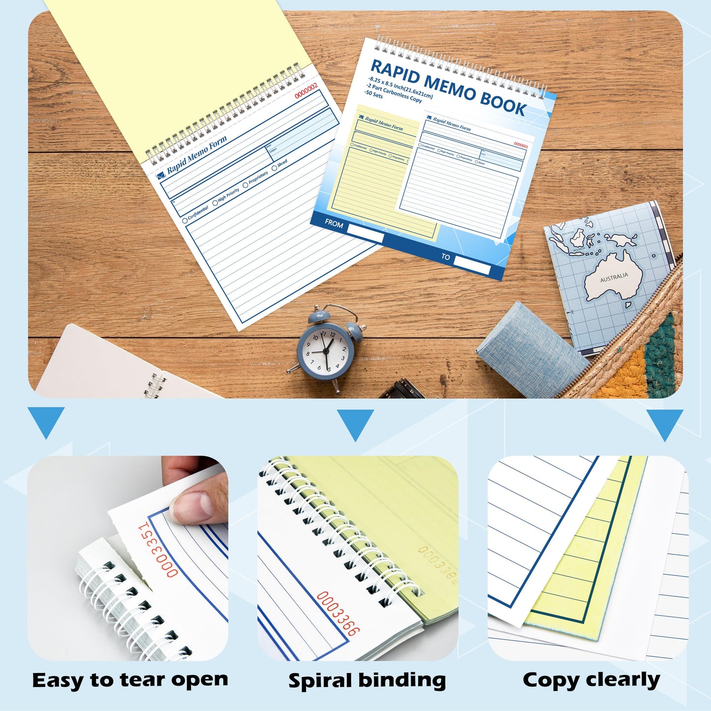 50 Sets Rapid Memo Book 8.5 x 8.25 Inch Memo Pad Memorandum Book 2 Part Carbonless Duplicate for Office Communication Business Message Recording (1)