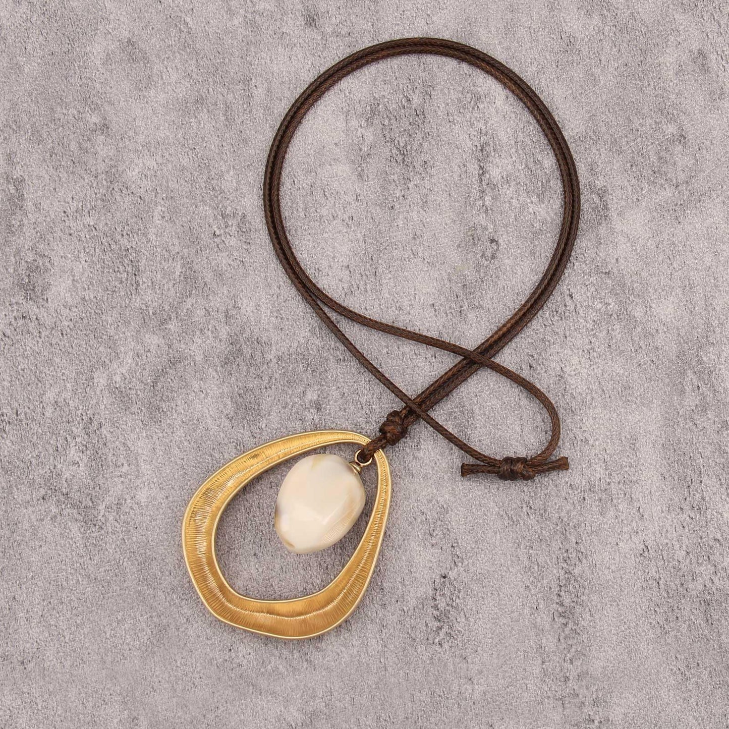 joymiao Chunky Pendant Necklace Women Large Gold Boho Vintage Statement Necklace with White Resin Stone Hippie Bohemian Jewelry