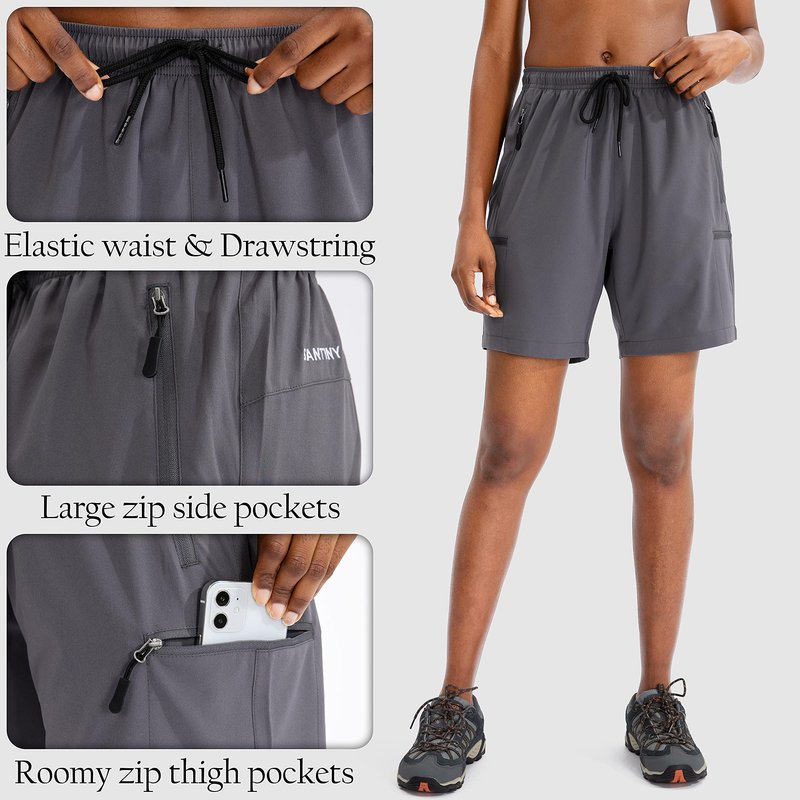 SANTINY Women's 5''/ 7''/9'' Hiking Cargo Shorts Quick Dry Lightweight Summer Shorts for Women Athletic Golf Zipper Pockets(Dark Grey_M)