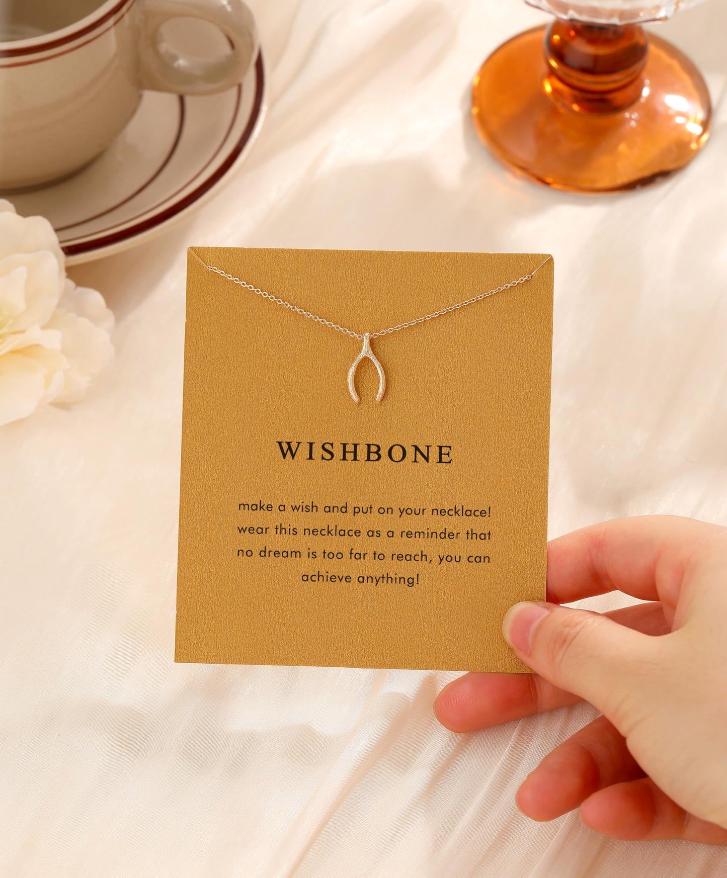 OBSUN Wishbone Necklace for Women 14K Golden Fishbone Necklace Wish Gifts for Women wishbone Charm (Wishbone)