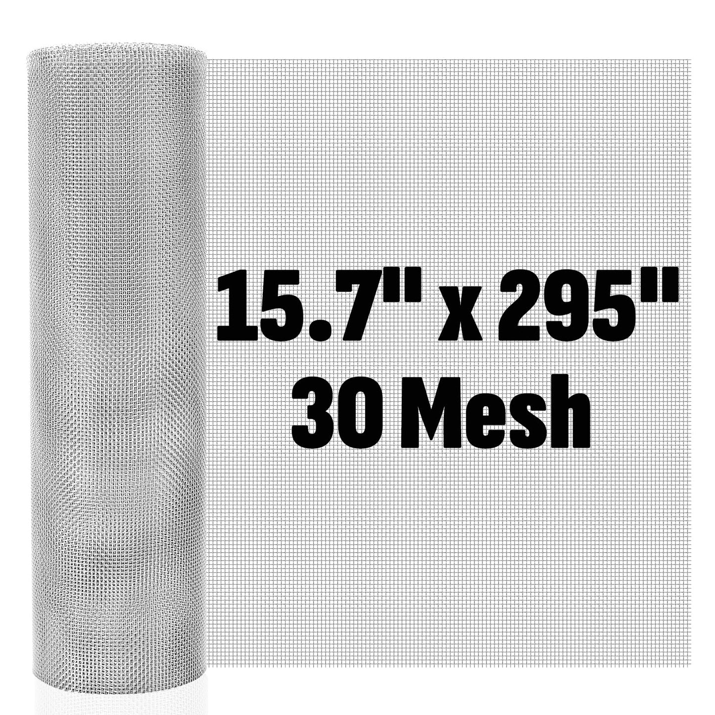 30 Mesh 304 Stainless Steel Mesh Screen, 15.7'' x 295''(40cm x 750cm) Wire Screen Mesh, Rust Free Woven Wire Mesh, Metal Mesh Screen for Air Vents, Garden Covers, Filters, Window Screen