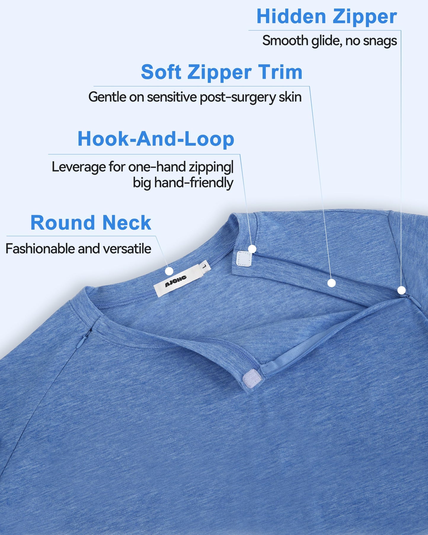 AJOHC Chemo Port Recovery Shirt for Men & Women|2-Side Zippers with Assist for Easy On/Off–Shoulder Surgery & Chemo Must-Have, X-Large