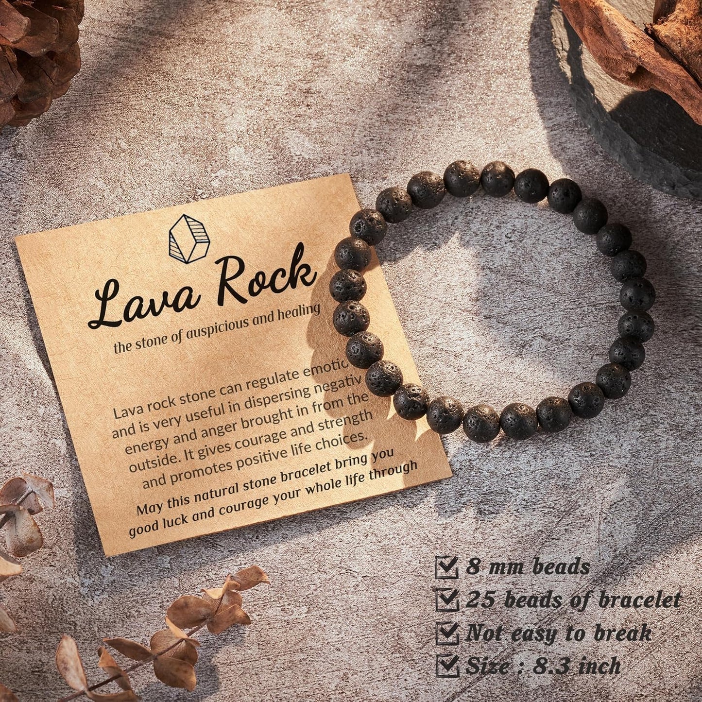 Seyaa Lava Rock Bracelet, Mens Bracelet, Crystal Beaded Bracelet Unisex, Inspirational Anniversary Christmas Birthday Valentines Day Gifts for Him Men Women