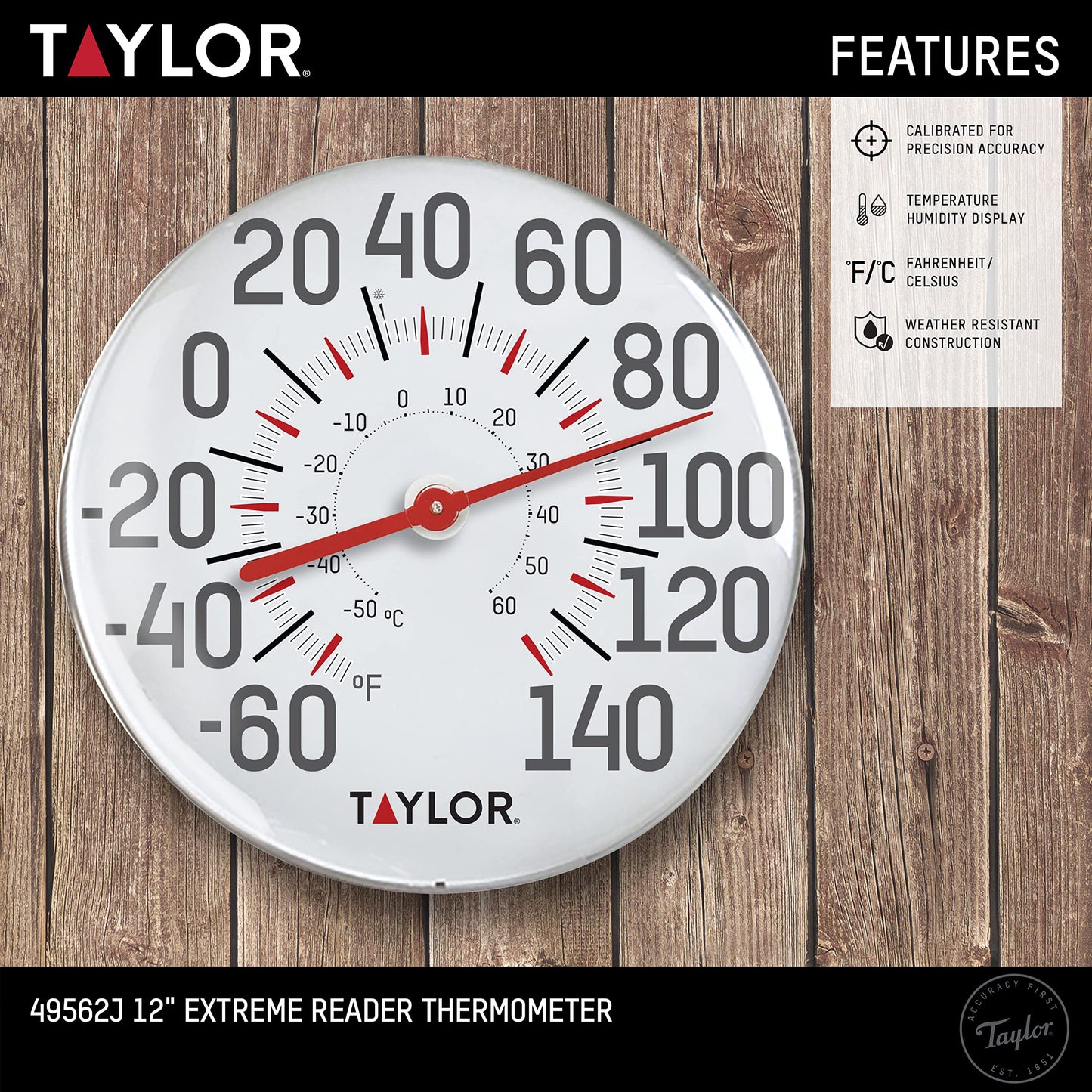 Taylor Metal Wall Indoor Outdoor Thermometer, Wireless Thermometer with Easy to Read Large Numbers for Patio, Pool, and Indoor Areas, 12-inch, White