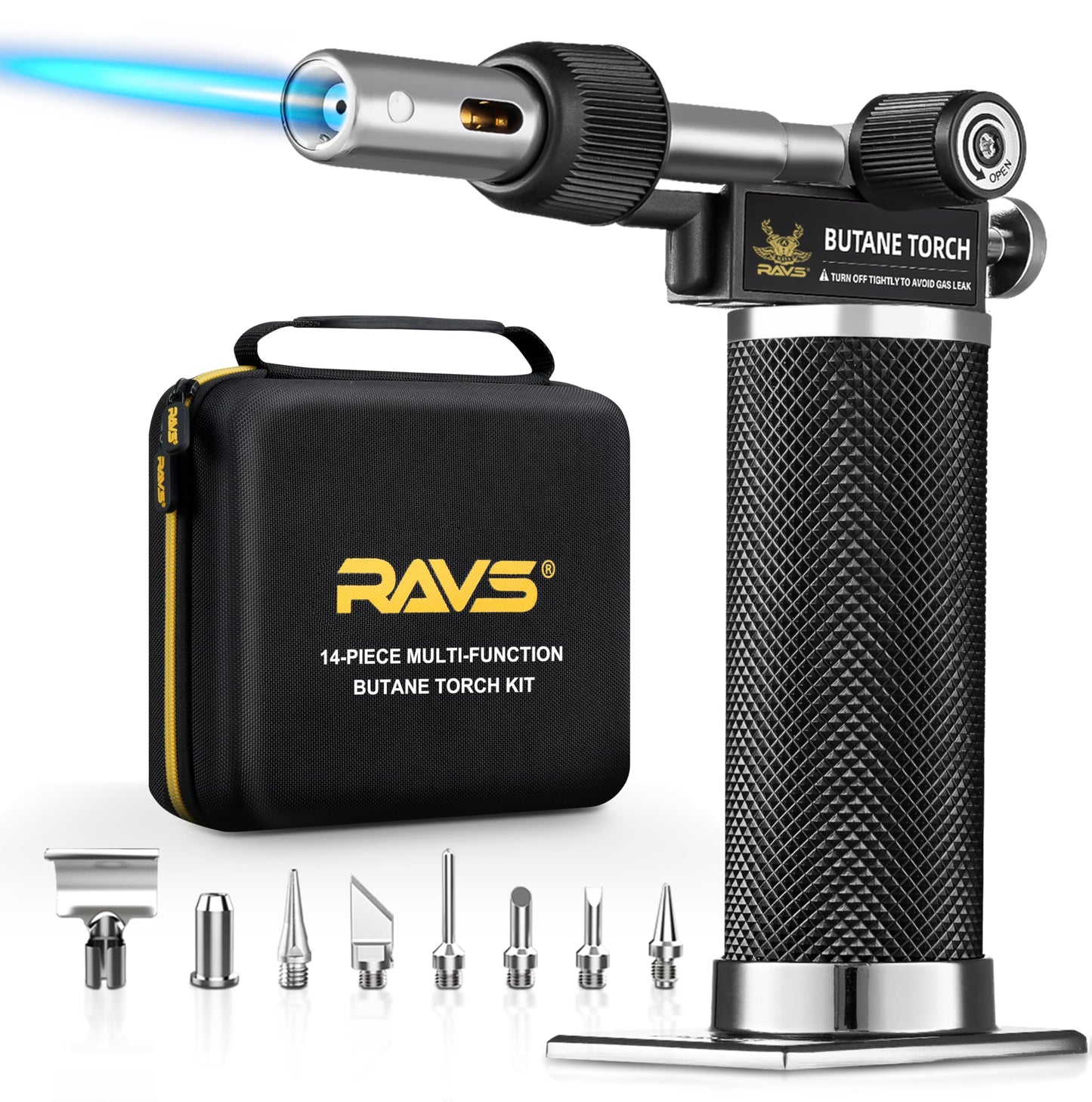 RAVS Butane Soldering Iron Kit Cordless, 14-Piece Multi-Function Butane Torch Kit, Portable Brazing Torch with Adjustable Flame, Without Butane Fuel, Unique Gifts for Men Women Husband