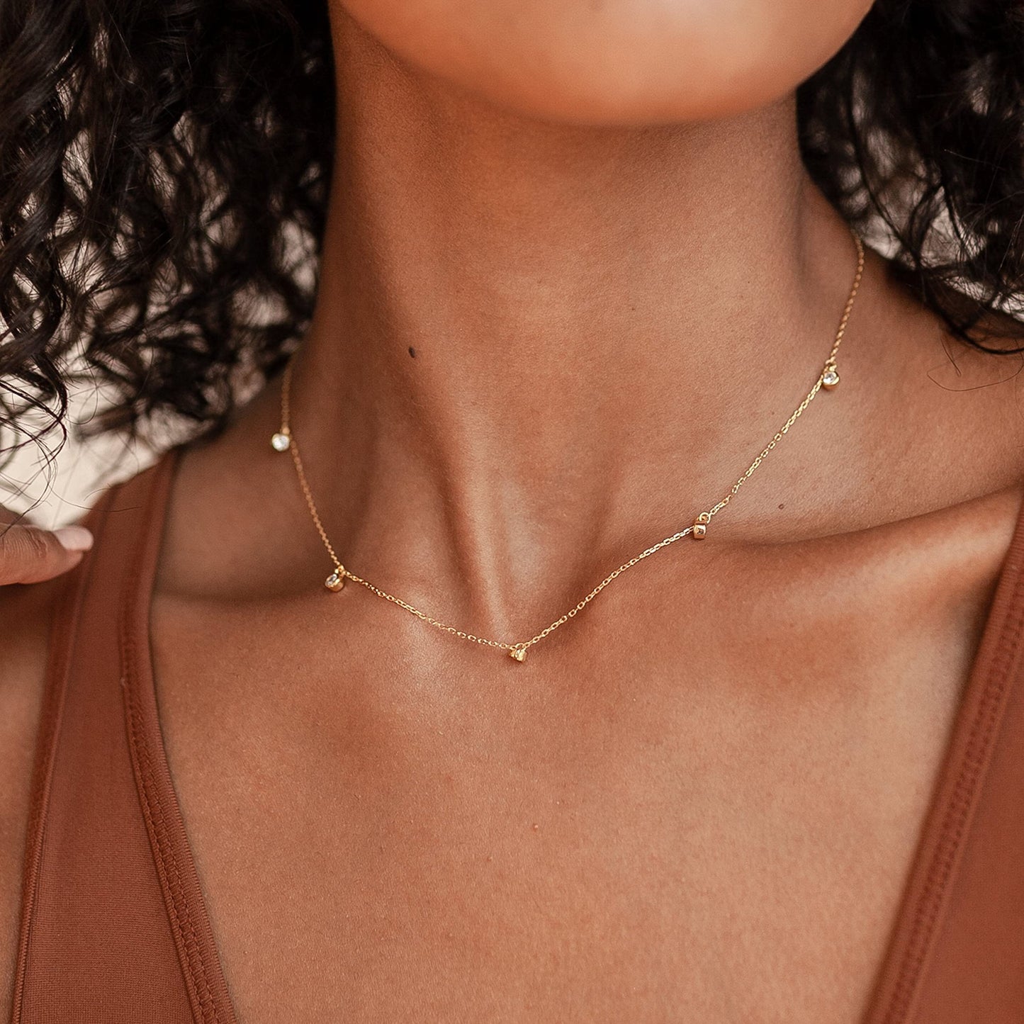 CUEZIY Dainty 14K Gold Plated Necklaces for Women Station Choker Necklace Cubic Zirconia Simulated Necklace Simple Cute Layering CZ Necklace Trendy Jewelry Gifts