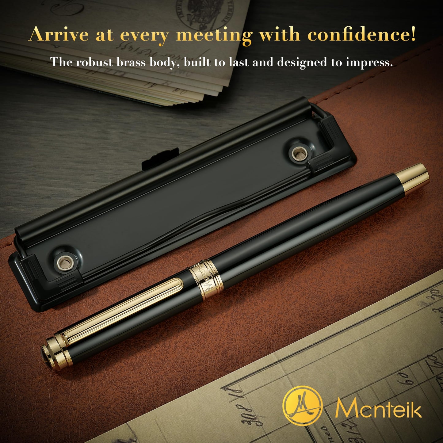 MCNTEIK 317 Rollerball - Stunning Luxury Black Lacquer Pen with 24K Gold Finish, Schmidt Black Ink Refill, Best Gift Set for Men & Women, Executive Office, Christmas, Nice Classic Pens-Black