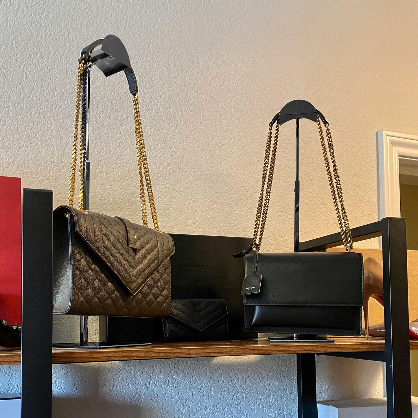 Royxen 3 Pack Purse Holder, Purse Display Stand with Adjustable Height, Bag Stands for Display, Stainless Steel Purse Rack for Bags Organizer (Black)