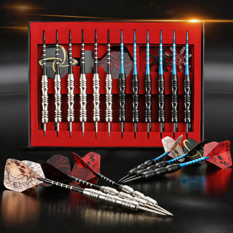 WINSDART Steel Tip Darts 12 Pack Set with Nonslip Iron Barrel Aluminum Dart Shafts and Flights Darts Sharpener an Gift Box (Black & Silver-Darts-A)