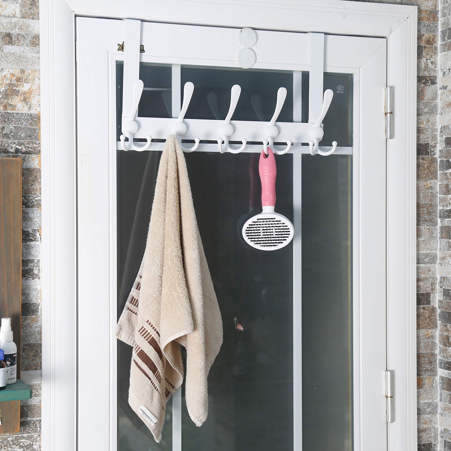Dseap Over The Door Hook Hanger - Fits 1 3/8" to 1 3/4" Standard Doors | 5 Tri Hooks Heavy Duty Towel/Coat Rack | Door Organizer for Clothes, Jackets, Hats, Towels, White