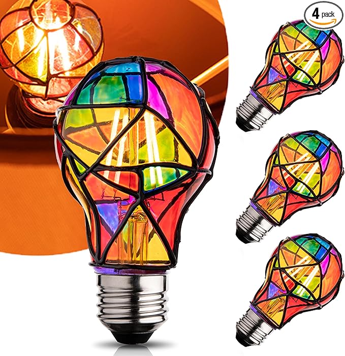 Stained Glass Light Bulb,Rainbow Painted Light Bulb,Mosaic Light Bulb,4W 120V,Multi Colored Colorful Light Bulb Indoor,Fun Romantic Light Bulbs,Unique Decorative Light Bulbs