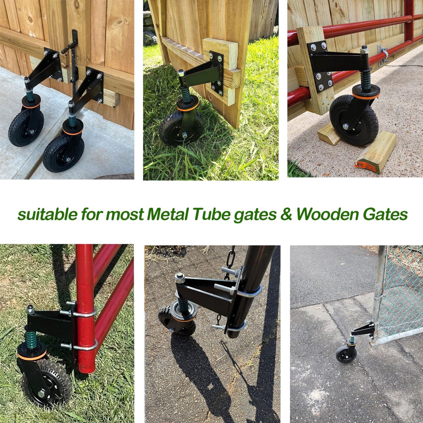 8 Inch Heavy Duty Gate Wheel, 750 lb Capacity, Fits Metal Tube Gates and Wooden Gates, 360° Swivel Spring-Loaded Caster. Gate Wheel for Smooth Operation. (8-INCH 2PACK)