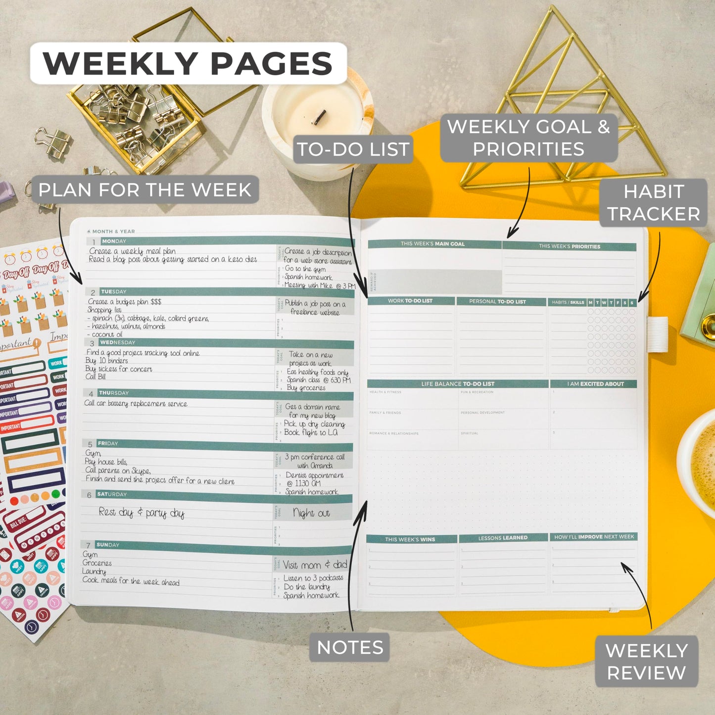 Clever Fox Planner PRO 2nd Edition – Undated Weekly Agenda Planner for Setting Goals, Tasks & Time Management – Life Organizer with To-do Lists & Habit Trackers – Large Format, 8.5x11″ (White)